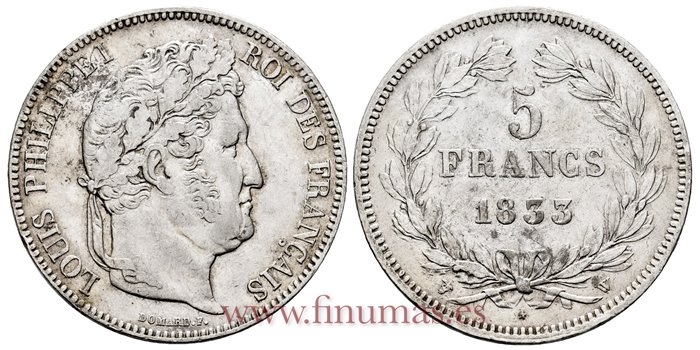 FRANCIA - K-0749 - 5 Francos 1833 W - MBC