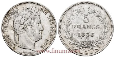 FRANCIA - K-0749 - 5 Francos 1833 W - MBC