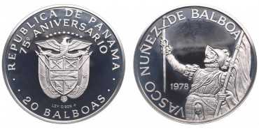 PANAMA - K-059 - 20 BALBOAS 1979. PROOF - SILVER