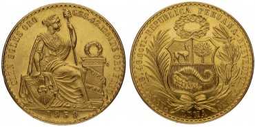 PERU - K-231. 100  SOLES 1959. S.C. - ORO