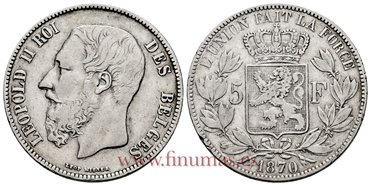 BELGICA - K-024 - 5 Francos 1870 - MBC- 