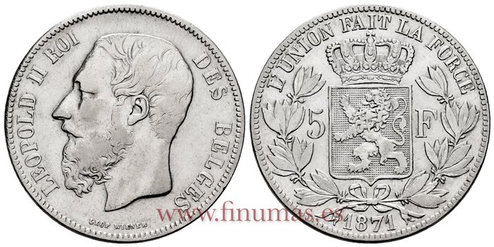 BELGICA - K-024 - 5 Francos 1871 - MBC- 