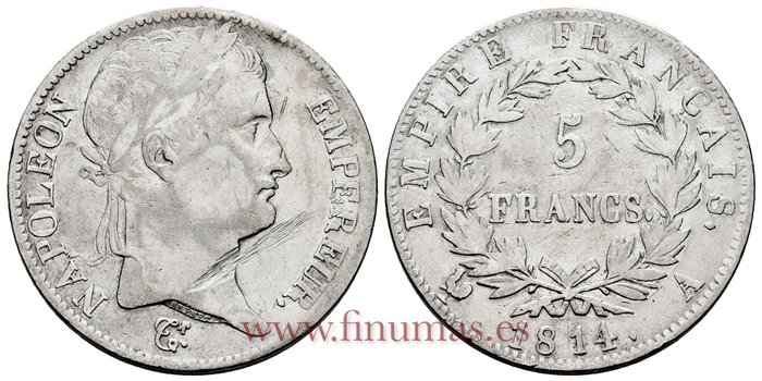 FRANCIA - K-0694-1 - 5 Francos 1814 A - MBC