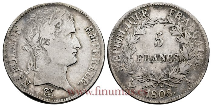 FRANCIA - K-0686 - 5 Francos 1808 A - BC