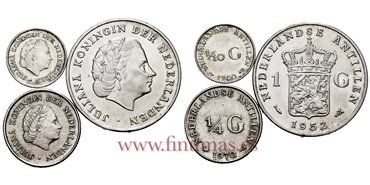 HOLANDA ANTILLAS - K-002 a 004 - 3 Piezas 1, 1/4 y 1/10 Gulden. EBC 