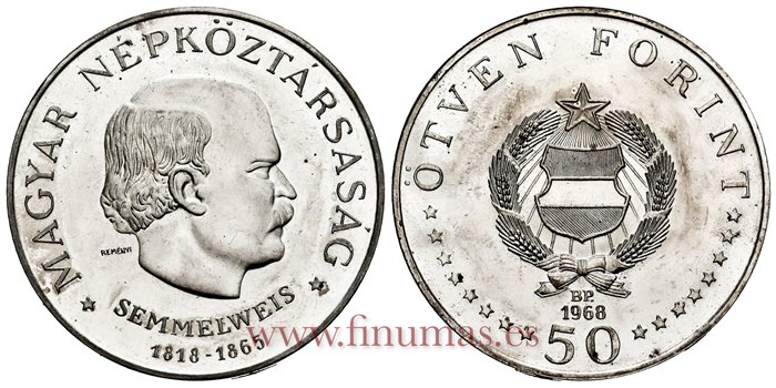 HUNGRIA - K-582 - 50 Forint 1968  Ignác Semmelweis - SC