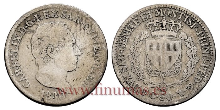 ITALIA-SARDINIA  - K-124 - 50 Centesimi 1830 P -  BC