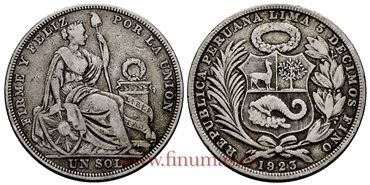 PERU - K-218.1 - 1 Sol 1923. Variante Incusa- MBC-
