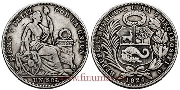 PERU - K-218.1 - 1 Sol Sobrefecha 1924/1824 - BC+