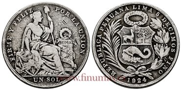 PERU - K-218.1 - 1 Sol Sobrefecha 1924/1824 - BC
