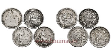 PERU - K-206 - Lote 1/2 Dinero 1891.1899.1904.1907 -  BC/MBC