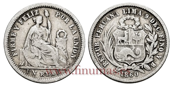 PERU - K-181 - 1 Real. 1860 YB -  BC+