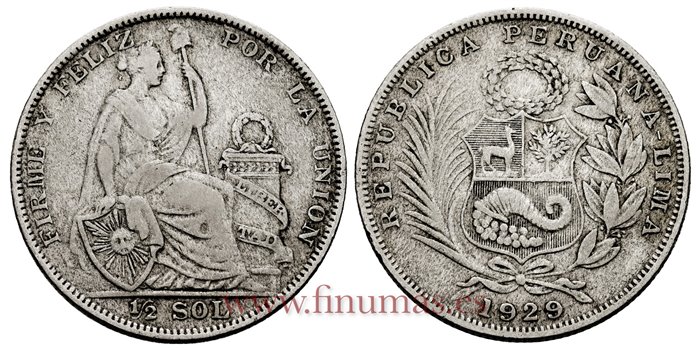 PERU - K-216 - 1/2 Sol 1929  - BC+