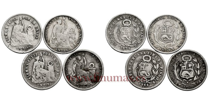 PERU - K-204L - Lote 1 Dinero 1866.1897.1874.1906 -  BC/MBC