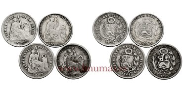 PERU - K-204L - Lote 1 Dinero 1866.1897.1874.1906 -  BC/MBC
