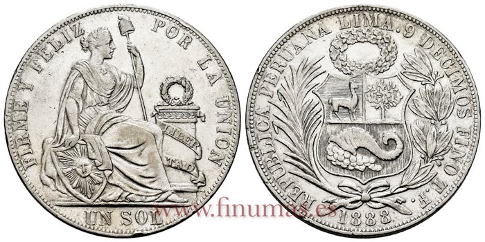 PERU - K-196 - 1 Sol 1888 TF - EBC