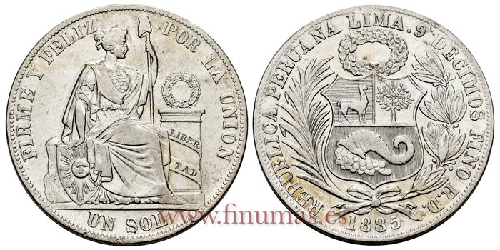 PERU - K-196 - 1 Sol 1885 RD/BD - EBC