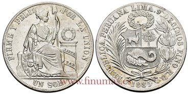 PERU - K-196 - 1 Sol 1885 RD/BD - EBC