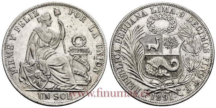 PERU - K-196 - 1 Sol 1891 TF - SC