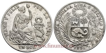 PERU - K-196 - 1 Sol 1891 TF - SC