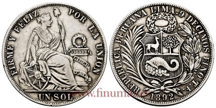 PERU - K-196 - 1 Sol 1892 TF - MBC+