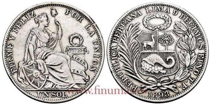 PERU - K-196 - 1 Sol 1893 TF - EBC