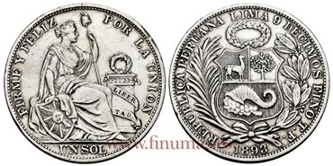 PERU - K-196 - 1 Sol 1893 TF - EBC