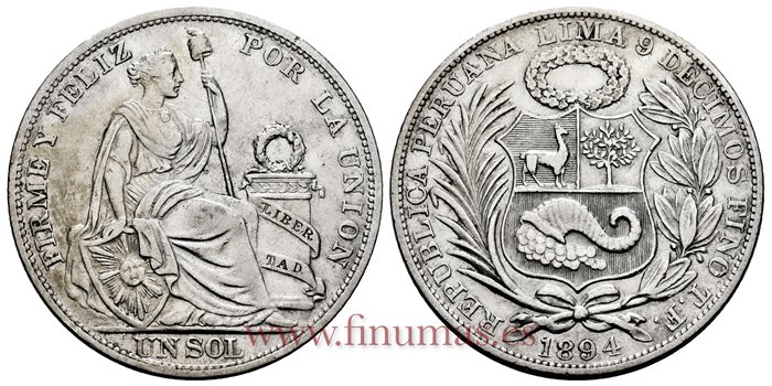 PERU - K-196 - 1 Sol 1894 FT - EBC