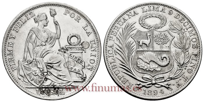 PERU - K-196 - 1 Sol 1894 TF - SC