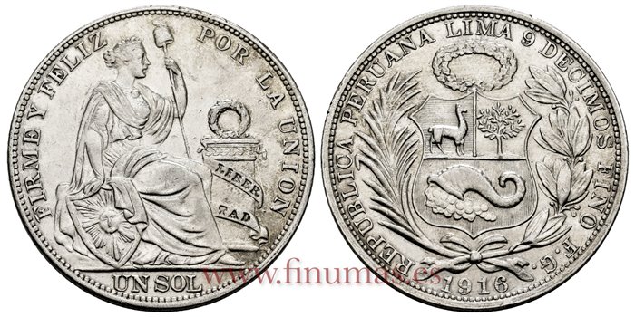 PERU - K-196-27 - 1 Sol 1916 FG - EBC+