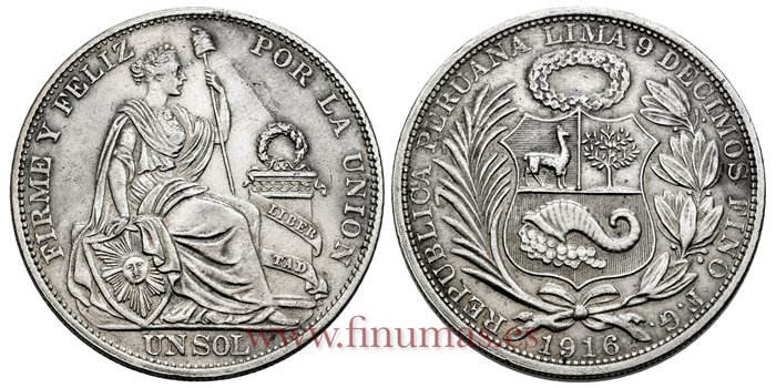 PERU - K-196-28 - 1 Sol 1916 FG - EBC