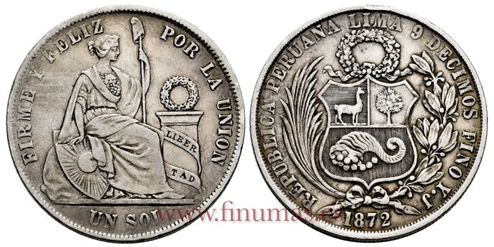 PERU - K-196 - 1 Sol 1872 YJ - MBC+