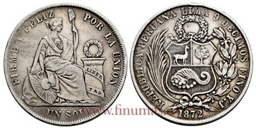 PERU - K-196 - 1 Sol 1872 YJ - MBC+