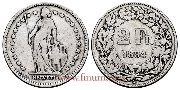 SUIZA - K-021 - 2 Francos 1894 - BC