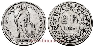 SUIZA - K-021 - 2 Francos 1894 - BC