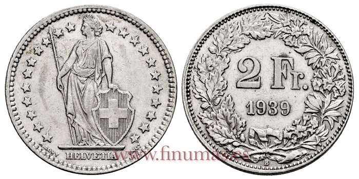 SUIZA - K-021 - 2 Francos 1939 - EBC