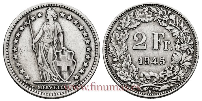 SUIZA - K-021 - 2 Francos 1945 - MBC+