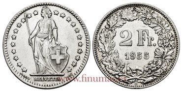 SUIZA - K-021 - 2 Francos 1955 - EBC