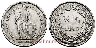 SUIZA - K-021 - 2 Francos 1959 - EBC