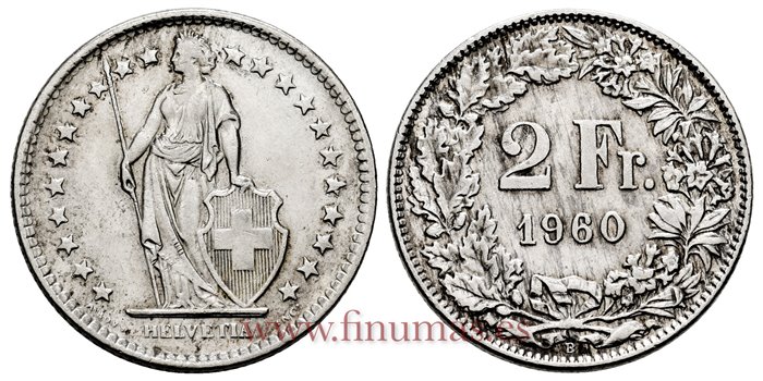 SUIZA - K-021 - 2 Francos 1960 - EBC-