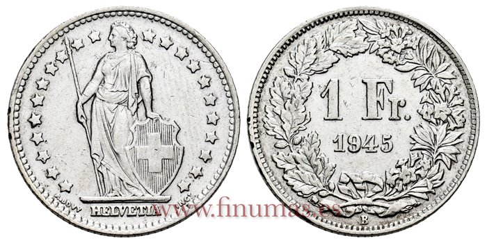 SUIZA - K-024 - 1 Francos 1945- EBC-