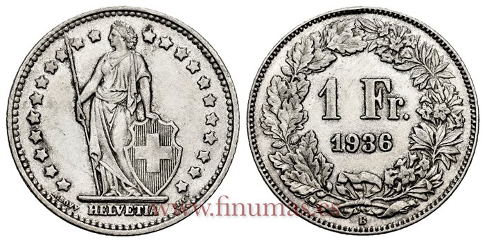 SUIZA - K-024 - 1 Francos 1936- EBC-
