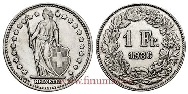 SUIZA - K-024 - 1 Francos 1936- EBC-