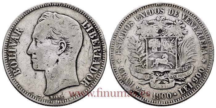 VENEZUELA - K-024 - 5 Bolivares 1900 - BC