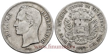VENEZUELA - K-024 - 5 Bolivares 1902 - BC