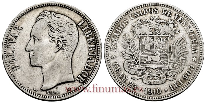 VENEZUELA - K-024 - 5 Bolivares 1910 - MBC-