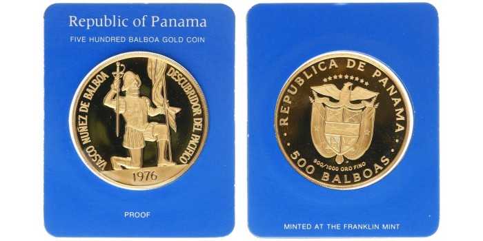 PANAMA - K-042 - 500 BALBOAS 1976. VASCO NUÑEZ BALBOA. PROOF- Oro