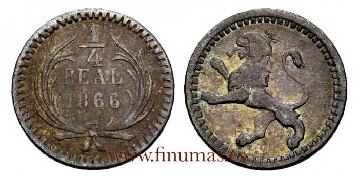 GUATEMALA - K-130 - 1/4 Real 1866 - MBC+