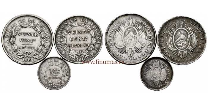BOLIVIA - K-157/9 - 5ctm 1890 and 2 x 20ctm 1880/96 MBC - SILVER