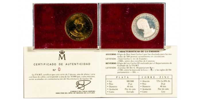CARTERA OFICIAL FNMT AÑO 1988 Carlos III- PLATA y COBRE